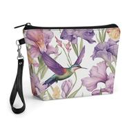 FekiLoot Hummingbirds Irises Flowers Makeup Bag for Purse, Waterproof Funny Cosmetic Bag for Women, Zipper Travel Pouch Gift 8.9×5.7 Inch
