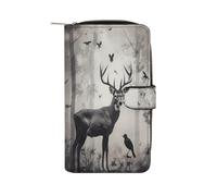 FekiLoot Hunting Silhouette of Deer Wallet Large Capacity Travel Double Fold Wallets Portable Zipper Leather Purse for Women Men