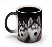 FekiLoot Husky Dog Mug Personalized Ceramic Discoloration Coffee Mug Heat Sensitive Color Changing Cup Print Large Handle Design Daily Office And Home Use 12 OZ/350 ML