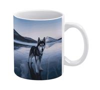 FekiLoot Husky Dog on A Frozen Lake Coffee Mugs 12oz Ceramic Coffee Cups with Handles Porcelain Mugs Household Tea Cups for Home Or Office Gifts for Women Men, Microwave And Dishwasher Safe
