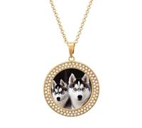 FekiLoot Husky Dog Pendant Necklaces Non-Tarnish Round Necklace Multicolored Diamond Studded Exquisite Necklace Coin Pendant Fashion Jewelry Necklaces Gifts for Women, One size, Metal, No Gemstone