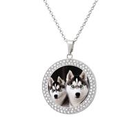 FekiLoot Husky Dog Pendant Necklaces Non-Tarnish Round Necklace Multicolored Diamond Studded Exquisite Necklace Coin Pendant Fashion Jewelry Necklaces Gifts for Women, One size, Metal, No Gemstone