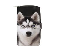 FekiLoot Husky Dog Wallet Large Capacity Travel Double Fold Wallets Portable Zipper Leather Purse for Women Men
