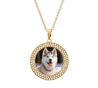 FekiLoot Husky Piquant Dog Pendant Necklaces Non-Tarnish Round Necklace Multicolored Diamond Studded Exquisite Necklace Coin Pendant Fashion Jewelry Necklaces Gifts for Women, One size, Metal, No
