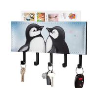 FekiLoot I Love Penguins Key Holder Wall Mount PU Leather Adhesive Key Rack with 5 Hooks Decorative Keys Storage Holder Mail Organizer Decor for Entryway Hallway Office Kitchen Black