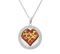 FekiLoot I Love Pizza Heart Pendant Necklaces Non-Tarnish Round Necklace Multicolored Diamond Studded Exquisite Necklace Coin Pendant Fashion Jewelry Necklaces Gifts for Women, One size, Metal, No