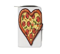 FekiLoot I Love Pizza Heart Wallet Large Capacity Travel Double Fold Wallets Portable Zipper Leather Purse for Women Men