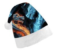 FekiLoot Ice And Fire Dragons Christmas Hat with Plush Brim And Liner Unisex Classic Holiday Santa Claus Hat for New Year Festive Holiday Party Supplies & Gifts