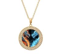 FekiLoot Ice And Fire Dragons Pendant Necklaces Non-Tarnish Round Necklace Multicolored Diamond Studded Exquisite Necklace Coin Pendant Fashion Jewelry Necklaces Gifts for Women, One size, Metal, No