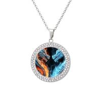 FekiLoot Ice And Fire Dragons Pendant Necklaces Non-Tarnish Round Necklace Multicolored Diamond Studded Exquisite Necklace Coin Pendant Fashion Jewelry Necklaces Gifts for Women, One size, Metal, No