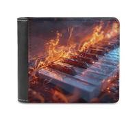 FekiLoot Ice And Fire Music Key Wallet Large Capacity Slim Bifold Wallet with Multiple Card Slots PU Leather Men Purse