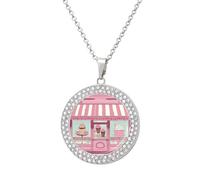 FekiLoot Ice Cream Store Pink Pendant Necklaces Non-Tarnish Round Necklace Multicolored Diamond Studded Exquisite Necklace Coin Pendant Fashion Jewelry Necklaces Gifts for Women, One size, Metal, No