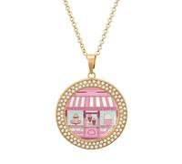 FekiLoot Ice Cream Store Pink Pendant Necklaces Non-Tarnish Round Necklace Multicolored Diamond Studded Exquisite Necklace Coin Pendant Fashion Jewelry Necklaces Gifts for Women, One size, Metal, No
