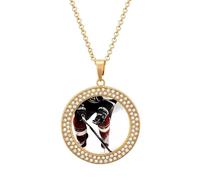 FekiLoot Ice Hockey Pattern Pendant Necklaces Non-Tarnish Round Necklace Multicolored Diamond Studded Exquisite Necklace Coin Pendant Fashion Jewelry Necklaces Gifts for Women, One Size, Metal, No