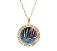 FekiLoot Ice Hockey Sticks Pendant Necklaces Non-Tarnish Round Necklace Multicolored Diamond Studded Exquisite Necklace Coin Pendant Fashion Jewelry Necklaces Gifts for Women, One Size, Metal, No