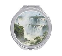 FekiLoot Iguazu Falls Travel Makeup Mirror Handheld Compact Mirror Portable Pocket Mirror Double-Sided 1X/2X Magnifying for Handbag and Purses