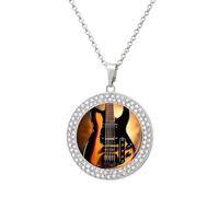 FekiLoot Instrumental Guitar Pendant Necklaces Non-Tarnish Round Necklace Multicolored Diamond Studded Exquisite Necklace Coin Pendant Fashion Jewelry Necklaces Gifts for Women, One Size, Metal, No