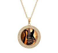 FekiLoot Instrumental Guitar Pendant Necklaces Non-Tarnish Round Necklace Multicolored Diamond Studded Exquisite Necklace Coin Pendant Fashion Jewelry Necklaces Gifts for Women, One Size, Metal, No