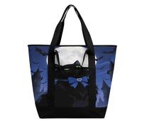 FekiLoot Insulated Halloween Black Cat Grocery Bags Reusable Tote Bag for Grocery Large Capacity Leakproof Cooler Bags Portable Shopping Bags Heavy Duty Thermal Catering Tote with Zipper