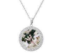 FekiLoot Interactive Orchid Mantis Pendant Necklace for Women Men Elegant Diamond Circle Necklaces with 19.7 Inch Chain, Zinc Diamond Jewelry for Birthday Christmas Valentine's Day Gift, One Size