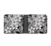 FekiLoot Intricate Black And White Tropical Flowers Pattern Leather Wallet Mens Bifold Wallets Travel Cash Credit Card Holder Womens Minimalist Purse