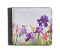 FekiLoot Iris Flower Butterfly Leather Wallet for Women&Men Billfold Purse Credit Card Holder Slim Bifold Wallet Front Pocket Wallets