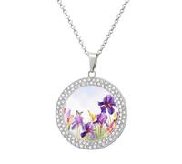 FekiLoot Iris Flower Butterfly Pendant Necklaces Non-Tarnish Round Necklace Multicolored Diamond Studded Exquisite Necklace Coin Pendant Fashion Jewelry Necklaces Gifts for Women, One size, Metal, No