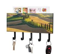 FekiLoot Italy Tuscan Key Holder for Wall Adhesive Key Hanger with 5 Hooks Wall Mounted PU Leather Key Storage Organizer Towel Hook for Entryway Hallway Living Room Office