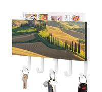 FekiLoot Italy Tuscan Key Holder for Wall Adhesive Key Hanger with 5 Hooks Wall Mounted PU Leather Key Storage Organizer Towel Hook for Entryway Hallway Living Room Office