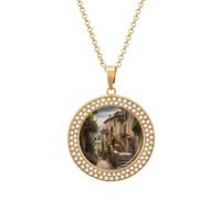 FekiLoot Italy Tuscan Pendant Necklace for Women Men Elegant Diamond Circle Necklaces with 19.7 Inch Chain, Zinc Diamond Jewelry for Birthday Christmas Valentine's Day Gift, One size, Zinc, Diamond