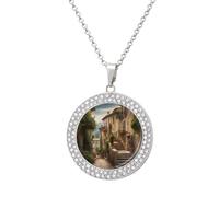 FekiLoot Italy Tuscan Pendant Necklaces Non-Tarnish Round Necklace Multicolored Diamond Studded Exquisite Necklace Coin Pendant Fashion Jewelry Necklaces Gifts for Women, One size, Metal, No Gemstone