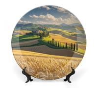FekiLoot Italy TuscanDecorative Plate Round Ceramic Plates with Display Stand Salad & Dessert Serving Plates Home Table Art Decoration for Kitchen Dining Room Wine Cabinet 7inch