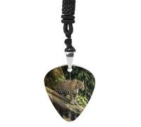 FekiLoot Jaguar Cat on Tree Trunk Waterfall Guitar Pick Necklace for Women&Men Personalized Pendant Necklaces Exquisite Metal Necklaces Cool Guitar Pick Holder Necklace Unique Gifts for Adult