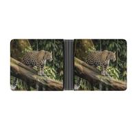 FekiLoot Jaguar Cat on Tree Trunk Waterfall Leather Wallet Double-Sided Different Images Bifold Wallet Ultra Strong Stitching Slim Wallets