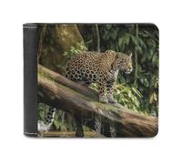 FekiLoot Jaguar Cat on Tree Trunk Waterfall Leather Wallet for Women&Men Billfold Purse Credit Card Holder Slim Bifold Wallet Front Pocket Wallets