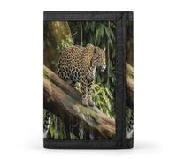 FekiLoot Jaguar Cat on Tree Trunk Waterfall Wallet for Women Men Trifold Wallet Large Front Pocket Wallets Travel Slim RFID Blocking Wallets Coin Purse Credit Card Holder