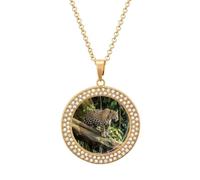 FekiLoot Jaguar Cat Waterfall Necklace Tree Trunk Coin Round Pendant Necklace Fashion Chain Circle Pendant Necklace Disc Necklaces Round Pendant for Women