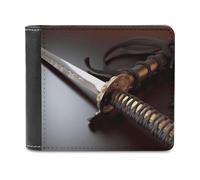 FekiLoot Japan Samurai Sword Leather Wallet for Women&Men Billfold Purse Credit Card Holder Slim Bifold Wallet Front Pocket Wallets