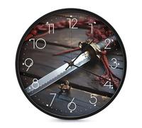 FekiLoot Japan Samurai Sword Wall Clock 10 Inch Silent Non Ticking Battery Operated Round Wall Clock Modern Decorative Clocks for Kitchen Home Office Living Room Bedroom Bathroom White