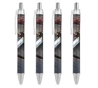 FekiLoot Japan Sword Ballpoint Pens Retractable Black Ink Ballpoint Pens 0.5mm Medium Point Smooth Writing Pattern Pen with Super Soft Grip Cute Work Supplies for Men Women 4 PCS
