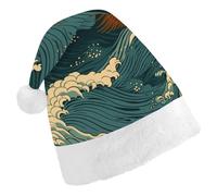 FekiLoot Japan Wave Wallpapers Christmas Hat with Plush Brim And Liner Unisex Classic Holiday Santa Claus Hat for New Year Festive Holiday Party Supplies & Gifts
