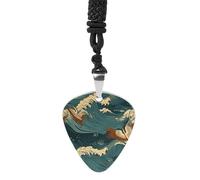 FekiLoot Japan Wave Wallpapers Guitar Pick Necklace for Men Personlized Picks Necklace Non-Fading Titanium Steel Pendant Necklaces Decoration for Women Men Music Lover Gift