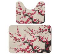 FekiLoot Japanese Floral Cherry Blossom Bath Rug Mat 2 Piece Set 15.7"x23.6" Super Absorbent Bathroom Rugs with U Shaped Contour Bathroom Mat Washable Bath Mats, Non-Slip Backing for Toilet Rug
