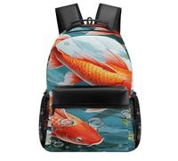 FekiLoot Japanese Pretty Red Carp Fish Backpack With Large Capacity, Travel Backpack with Pouch Pocket Gift for Men & Women, Laptop Backpack for Outdoors Hiking Traveling