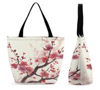 FekiLoot Japanese Spring Plum Floral Tote Bag Beach Bag Shopping Bags