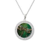 FekiLoot Jewel Dragonfly Pendant Necklaces Non-Tarnish Round Necklace Multicolored Diamond Studded Exquisite Necklace Coin Pendant Fashion Jewelry Necklaces Gifts for Women, One size, Metal, No