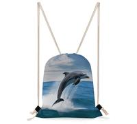 FekiLoot Jumping Up Dolphins Drawstring Backpack Gym Bag Lightweight Sport Gym Sackpack for Beach, Travel, Yoga, Swimming