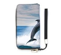 FekiLoot Jumping Up Dolphins Zipper Wallet Women Men RFID Blocking Credit Card Wallet, Purse Wristlet Large Capacity