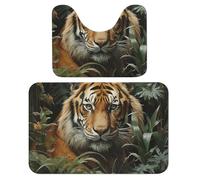 FekiLoot Jungle Tiger Bath Rug Mat 2 Piece Set 15.7"x23.6" Super Absorbent Bathroom Rugs with U Shaped Contour Bathroom Mat Washable Bath Mats, Non-Slip Backing for Toilet Rug