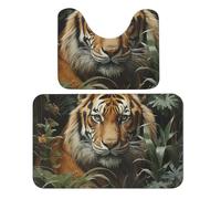 FekiLoot Jungle Tiger Bath Rug Mat 2 Piece Set 19.7"x31.5" Super Absorbent Bathroom Rugs with U Shaped Contour Bathroom Mat Washable Bath Mats, Non-Slip Backing for Toilet Rug